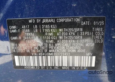 2025 Subaru Crosstrek Limited from USA, damaged, VIN 4S4GUHM63S3723452